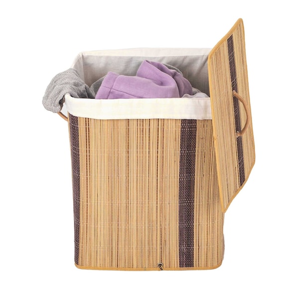 Vintiquewise Square Coconut Sticks Collapsible Waterproof Laundry Hamper with Lid and Handles for Easy Carrying QI004430-N_SQ - main